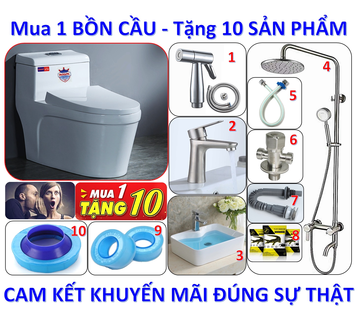 Khuyến mãi mua 1 bồn cầu tắng 10 sản phẩm thiết bị vệ sinh